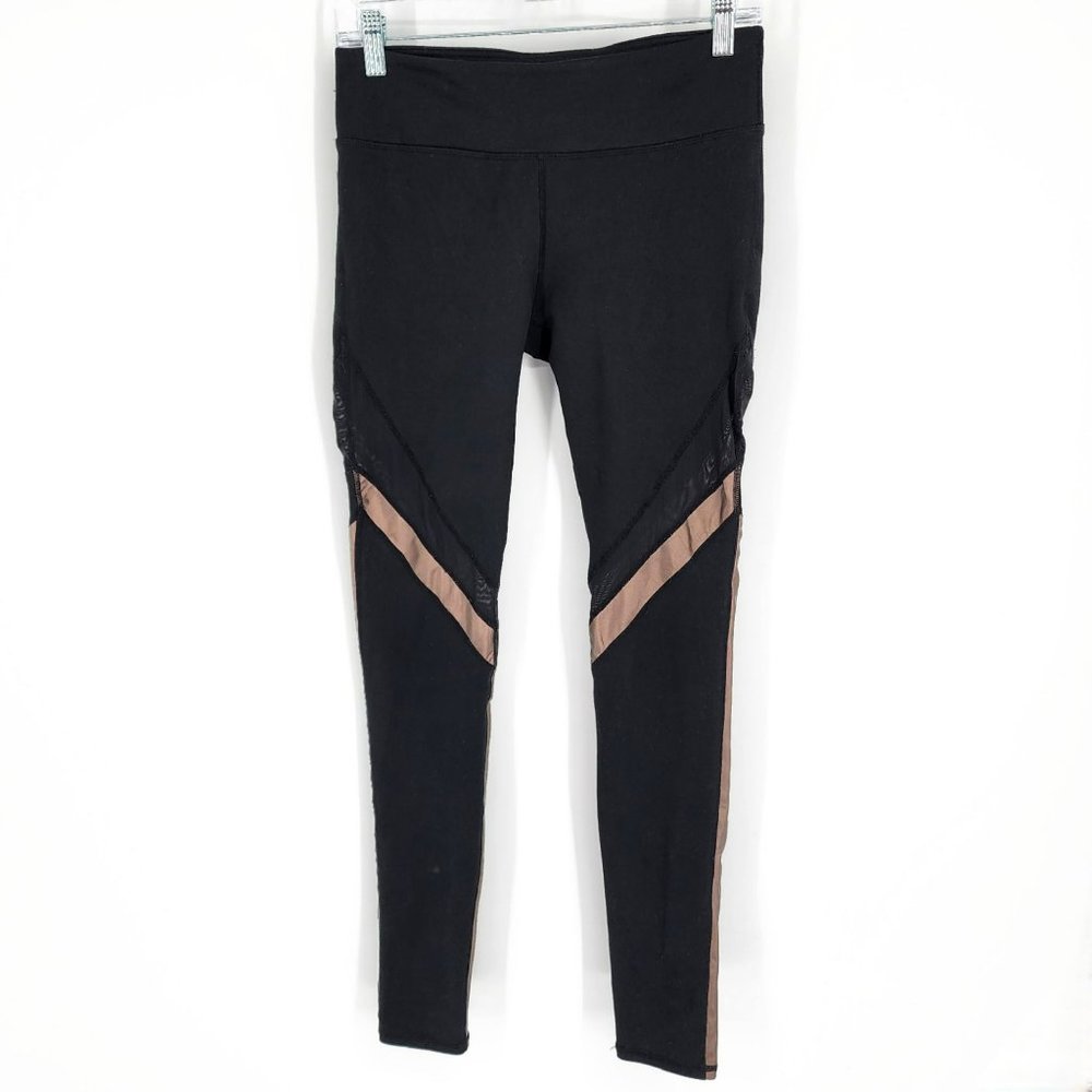 Fabletics Brogan Leggings S Black Metallic Rose Gold Copper Mesh Full Length